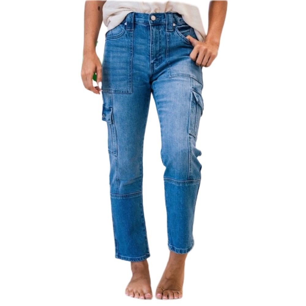 {KanCan} "Huntsville High Rise Cargo Slim Straight" Stretch Denim Jean